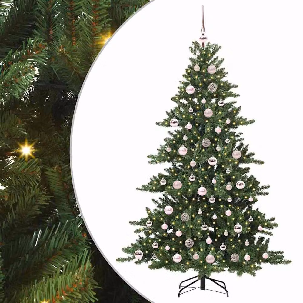 Berkfield Home Artificial Hinged Green PVC Christmas Tree with 300 Warm White LEDs, Height: 180 cm – 2