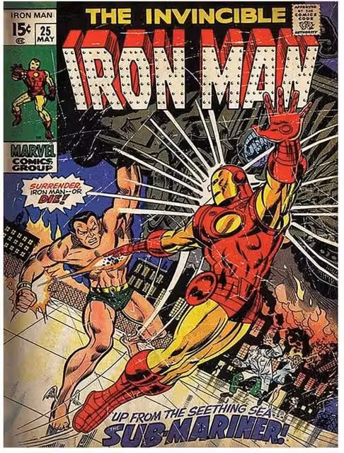 Iron Man Sub-Mariner Multicolour Retro Canvas Print Illustration – 1