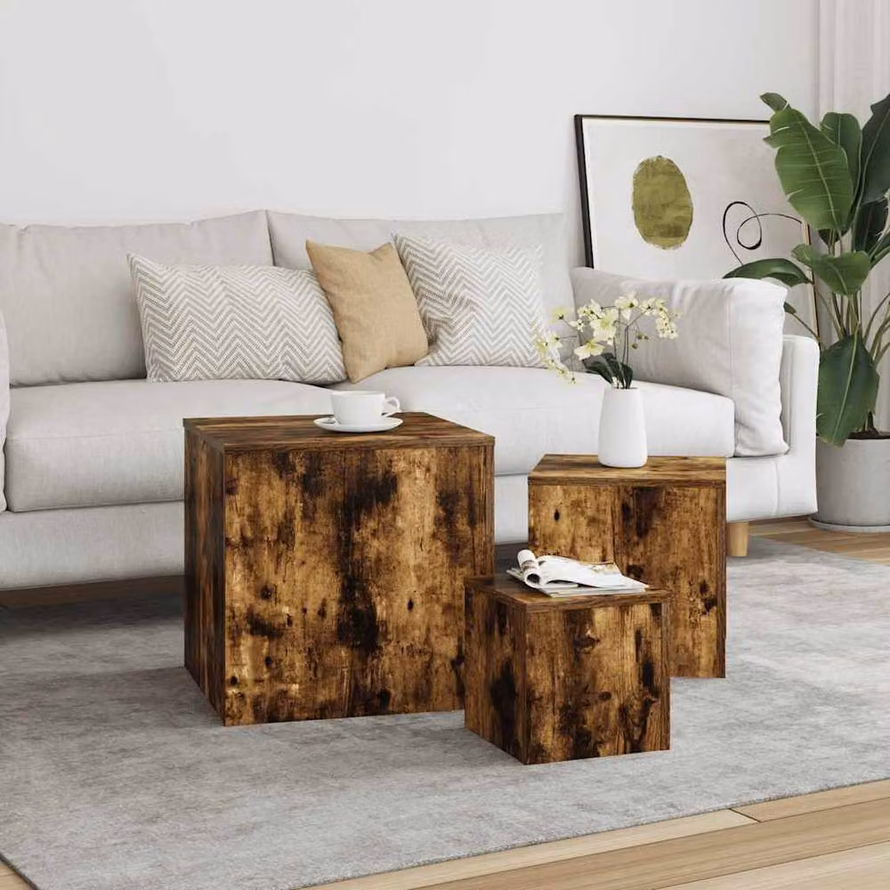 Berkfield Home Set of 3 Smoked Oak Nesting Side Tables in Brown – 2