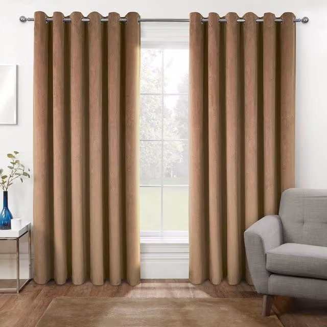 Homescapes Beige Velvet Thermal Blackout Eyelet Curtains
