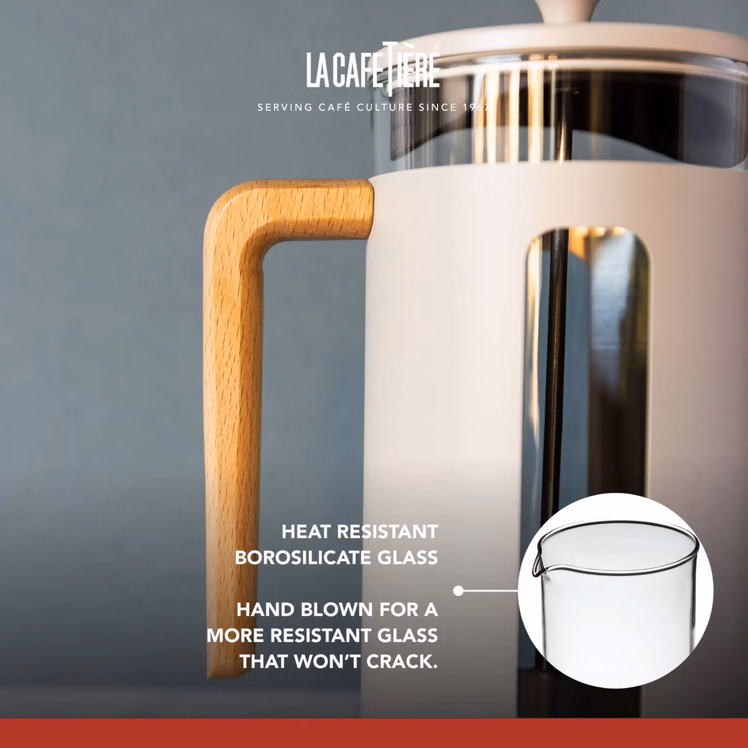 La Cafetiere Pisa Glass Cafetiere with Stainless Steel Frame, Beige, H: 16.5 cm, W: 11.3 cm, D: 7.0 cm – 3