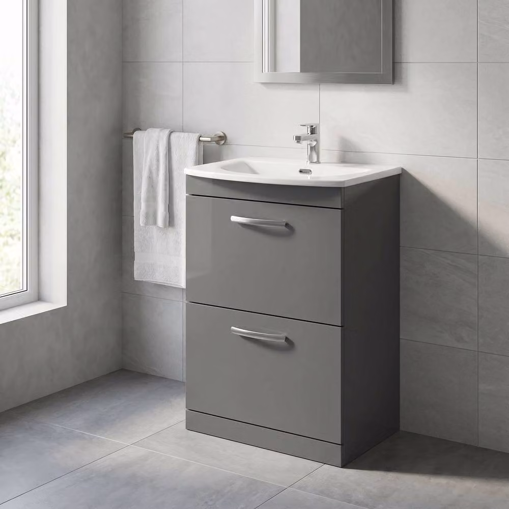 Balterley Modern Glossy Grey 2 Drawer Bathroom Vanity Unit with Basin, W/D/H: 60.0 x 36.5 x 89.5 cm – 3