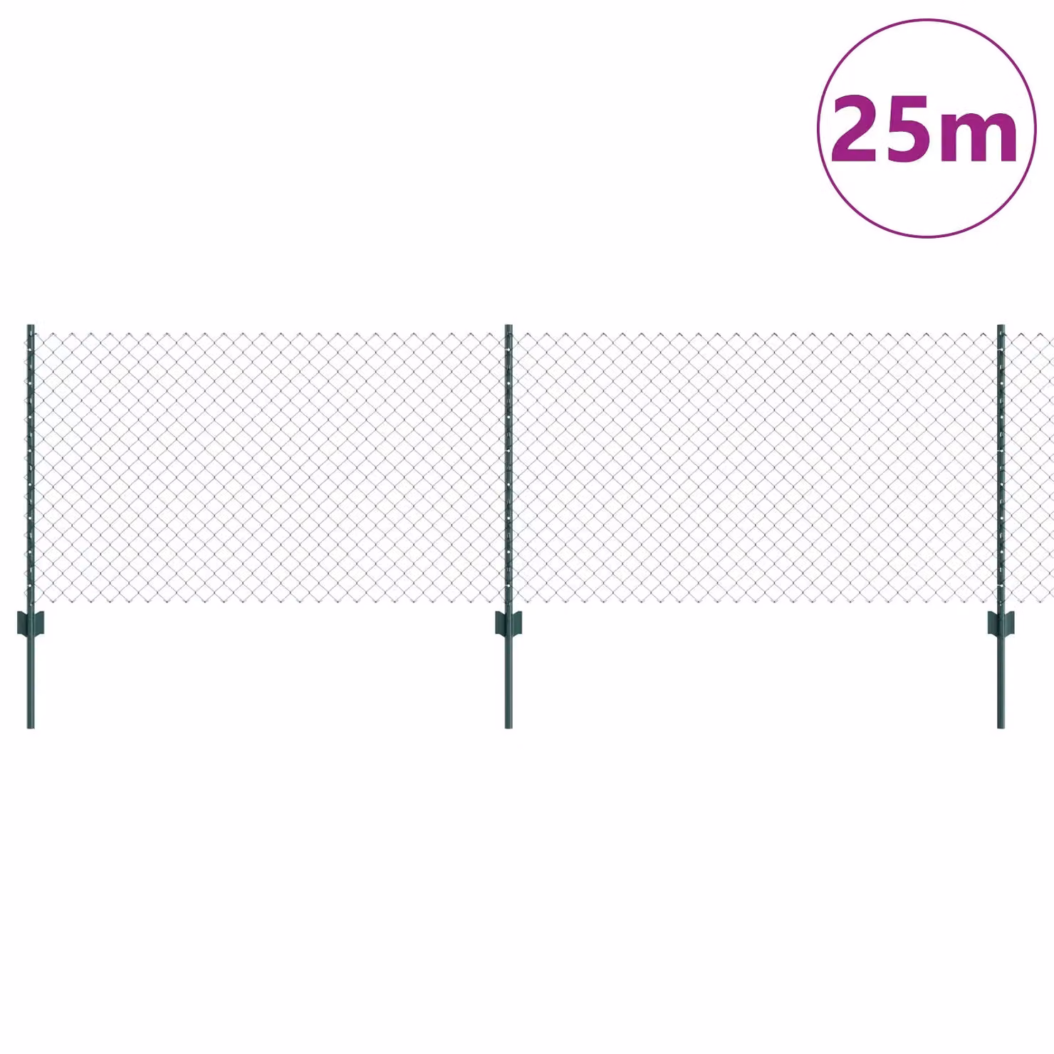Berkfield Home Green Steel Chain Link Fence with 22 U-Profile Posts, 0.8 x 25 m – 2