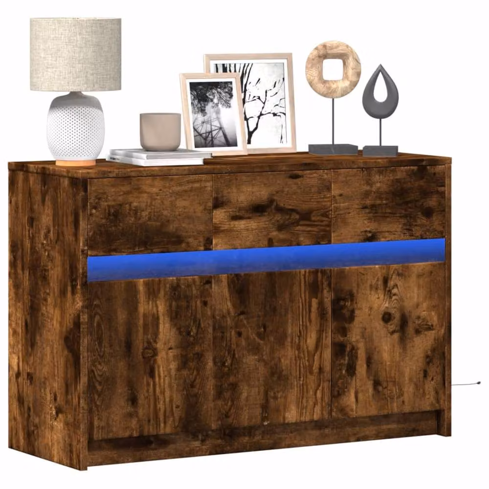 Berkfield Home Modern TV Cabinet with LED in Smoked Oak Brown, W/D/H: 91 x 34 x 61 cm – 2