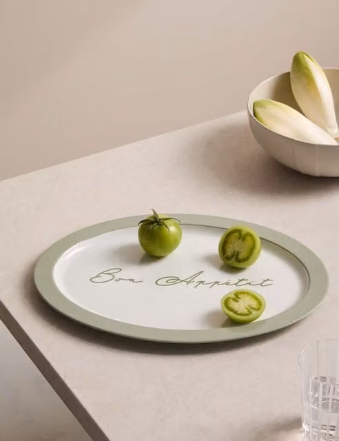 M&S x Kelly Hoppen Bon Appétit Stoneware Serving Platter, Green Mix