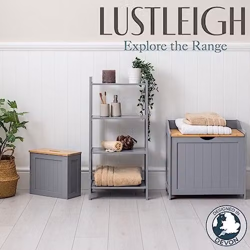 Christow Grey Bathroom Storage Unit with Bamboo-Effect Lid, W/D/H: 17.0 x 33.0 x 37.0 cm – 3