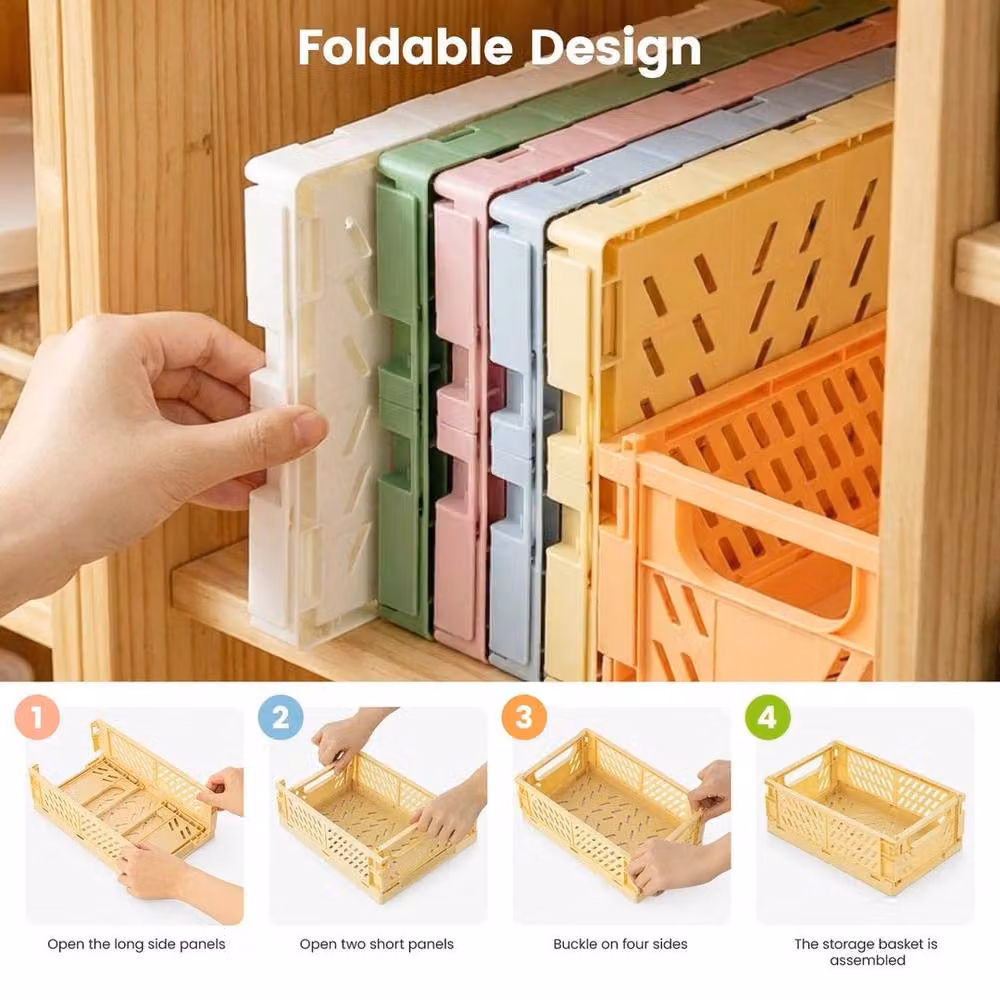 FLAVORA 6 Pack Multicolour Foldable Plastic Mesh Storage Boxes with Handles, W/D/H: 50 x 50 x 50 cm – 3