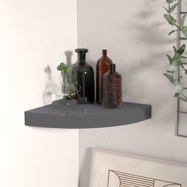 Berkfield Home High Gloss Grey Floating Corner Shelf, W/D/H: 25 x 25 x 3.8 cm