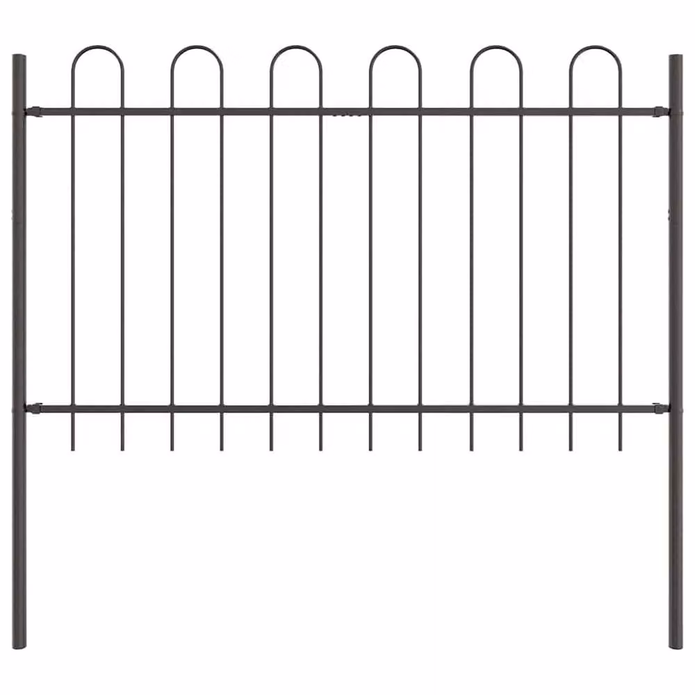 Berkfield Home Grey Steel Hoop Top Garden Fence, W: 1.7 m, H: 2 m – 2