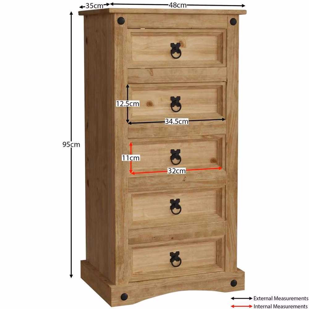 Havendro 5 Drawer Narrow Chest in Natural Solid Pine Wood – 2