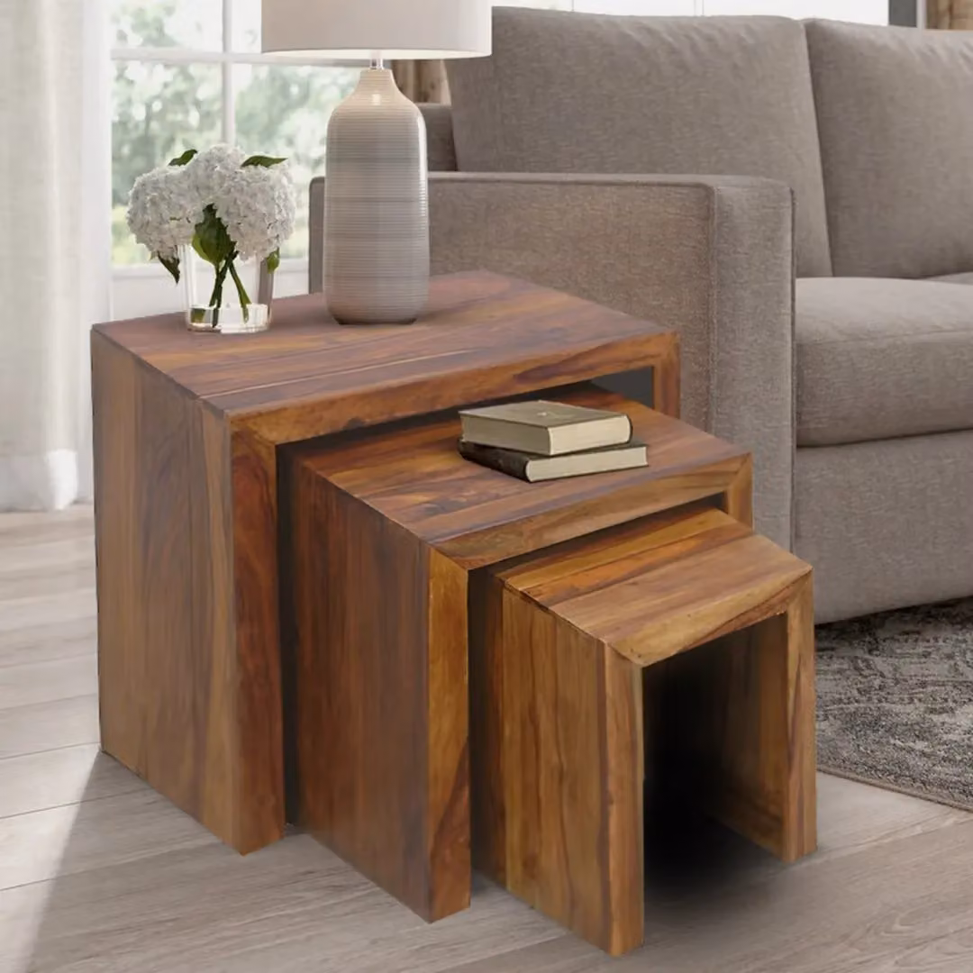 Jaipur Furniture Ltd Sheesham Wood Cube Nest Tables in Brown, W50 x D50 x H45 cm – 2