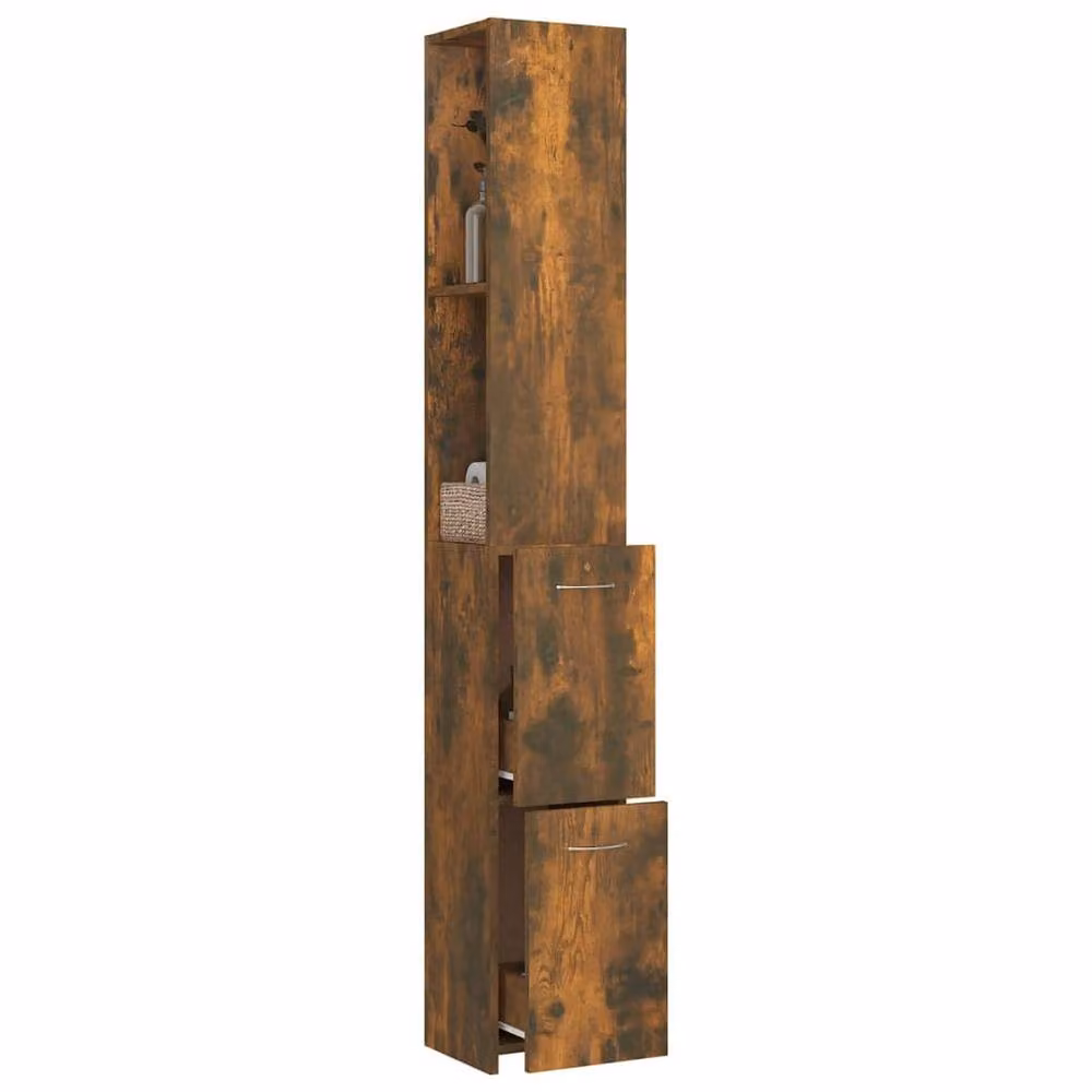 Berkfield Home Modern Wall Mounted Bathroom Cabinet in Smoked Oak Brown, W/D/H: 25 x 26.5 x 170 cm – 3