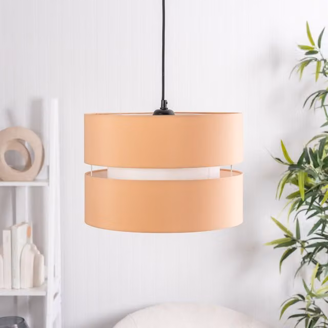 ValueLights Sophia Large 2 Tier Fabric Ceiling Light Shade and Bulb in Sand and Brown