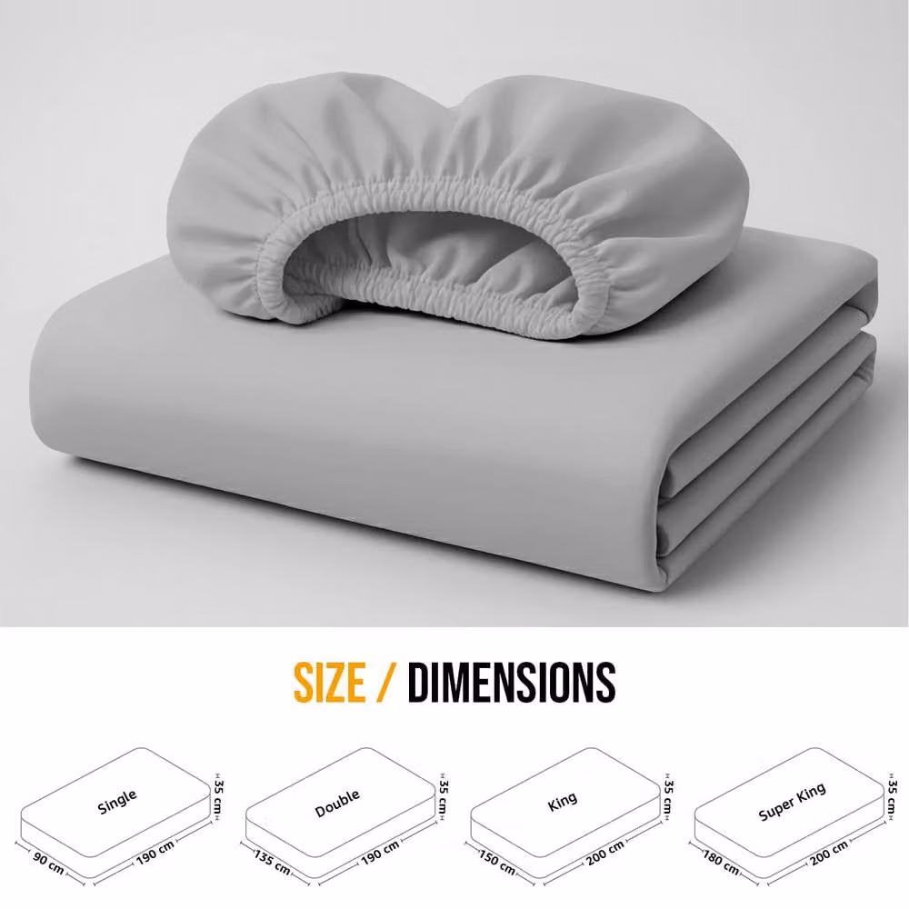 Lazzaro Home Feel the Difference Exclusive Microfibre Fitted Sheets in Light Grey, Double Size, W/D/H: 140 x 200 x 40 cm – 2