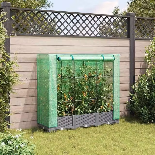 Berkfield Home Raised Bed with Greenhouse Cover in Light Grey, W/D/H: 120 x 40 x 123 cm – 1