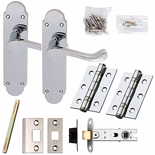 Loops Chrome Victorian Scroll Lever Door Handle and Latch Pack, Backplate 170 x 42 mm