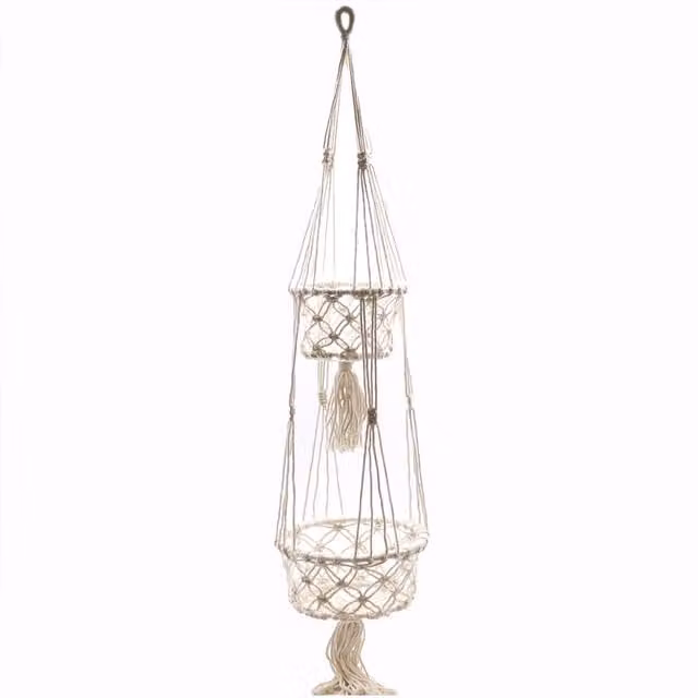 KDMD White Rustic Macrame Double Hanging Plant Hanger – 1