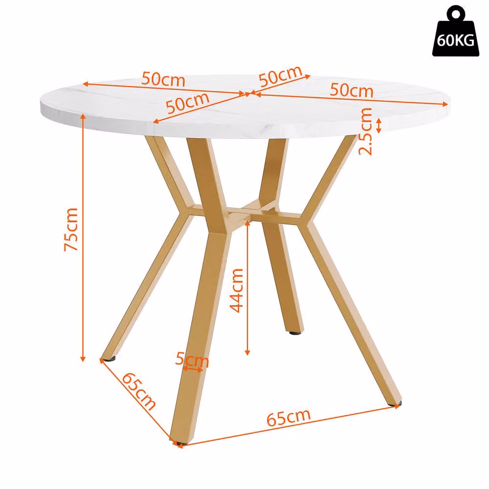 Fascinate Modern Round Marble-Textured Dining Table in White and Gold – 3