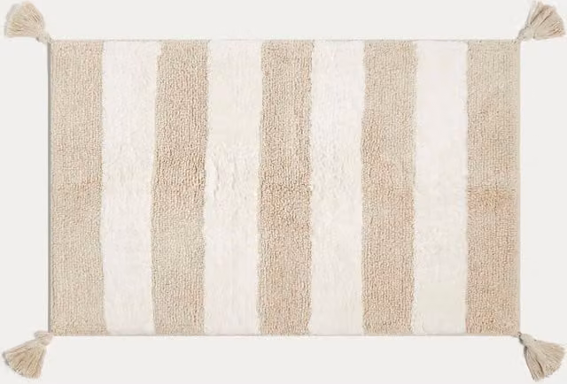 M&S Striped Pure Cotton Terry Bath Mat in Beige and Sand