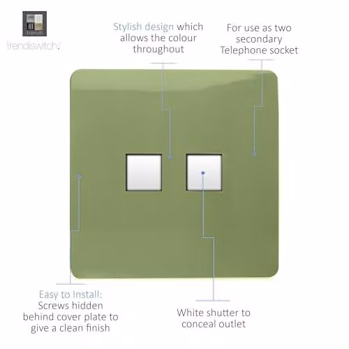 Trendi Artistic Modern Glossy Tactile 2 Gang Telephone Socket in Moss Green – 2