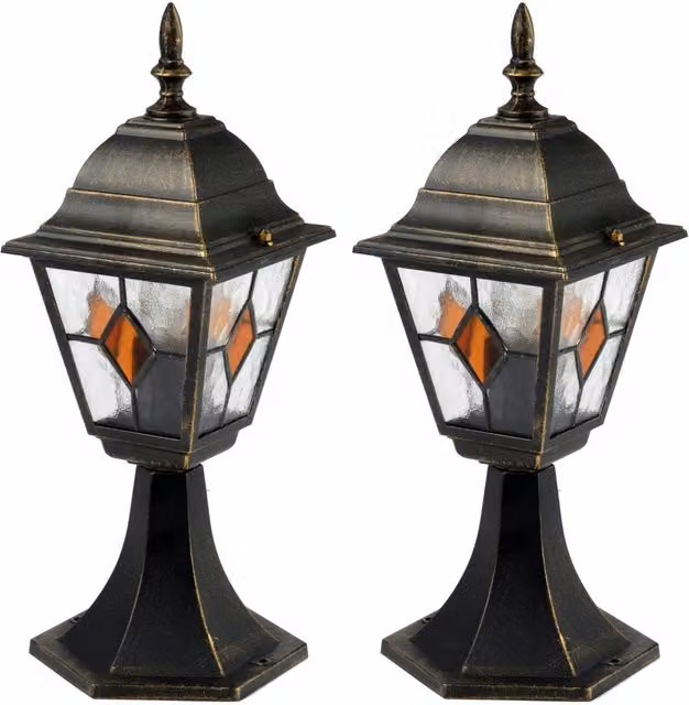 First Choice Lighting Morecambe Set of 2 Black and Brushed Gold IP44 LED Garden Post Lights