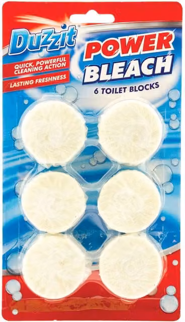 Duzzit Power Bleach Toilet Cleaning Blocks Freshener Tabs, White, Pack of 6