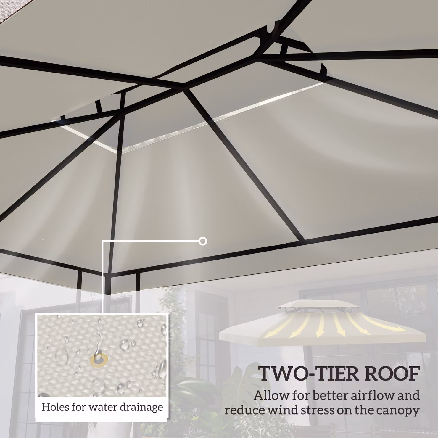 Outsunny 2 Tier Replacement Gazebo Roof Canopy in Beige, 3 x 4 m – 3