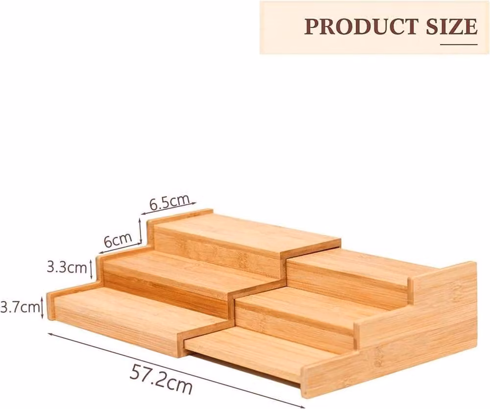 MANTRARAJ Brown Bamboo 3-Tier Expandable Spice Rack Organizer and Kitchen Cabinet Shelf – 3