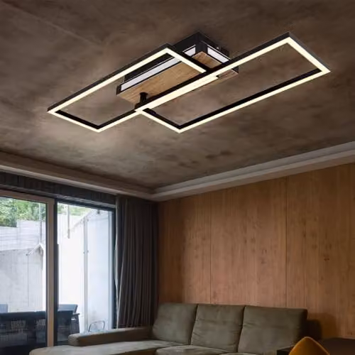 Globo Lighting LED Ceiling Light in Black and Wood, 34W, 1700 lm, Warm White, W/D/H: 49 x 60 x 10 cm – 4