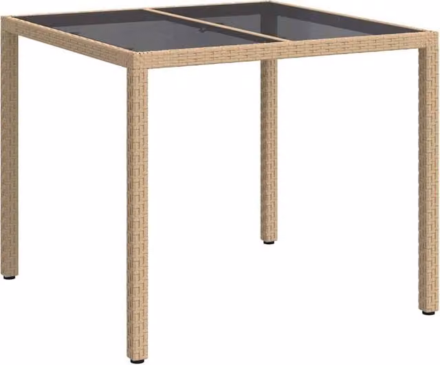 Berkfield Home Square Garden Dining Table in Beige Poly Rattan with Glass Top, W/D/H: 90 x 90 x 75 cm – 1
