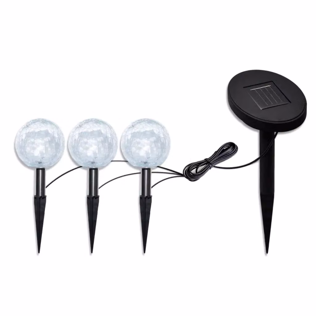 Berkfield Home Solar Bowl 3 LED Garden Lights with Spike Anchors and Solar Panel, White – 2
