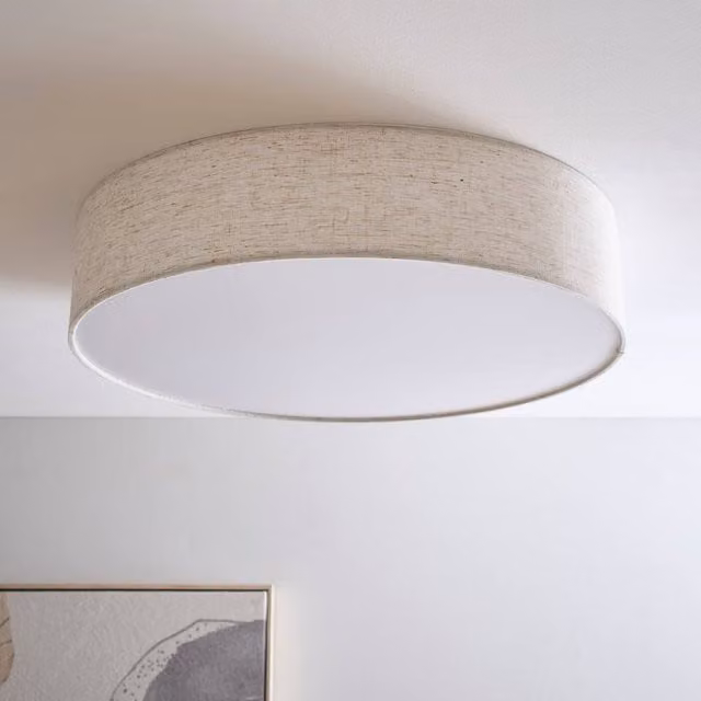 K LIVING Capri 3 Light Linen Drum Shade in Beige/White, Diameter: 45 cm