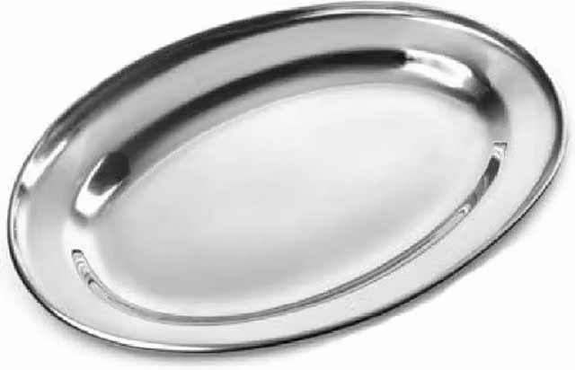 BARGAINS-GALORE Oval Stainless Steel Serving Platter, Metallic Silver, Diameter: 25 cm