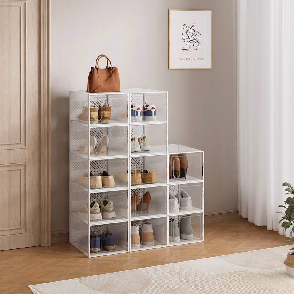 EONLION 12 Pack Foldable White Shoe Rack with Magnetic Doors – 2