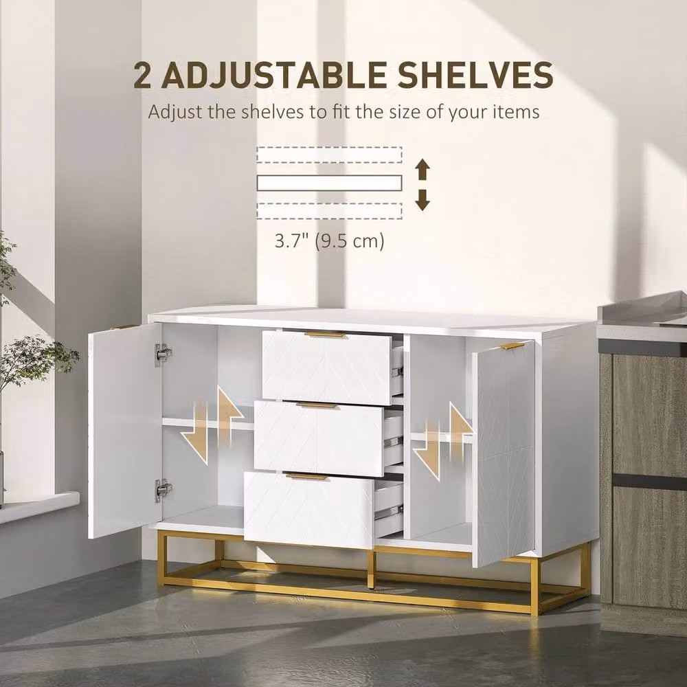 NESTLUNE Modern Sideboard Storage Cabinet in White and Gold with Adjustable Shelves – 3