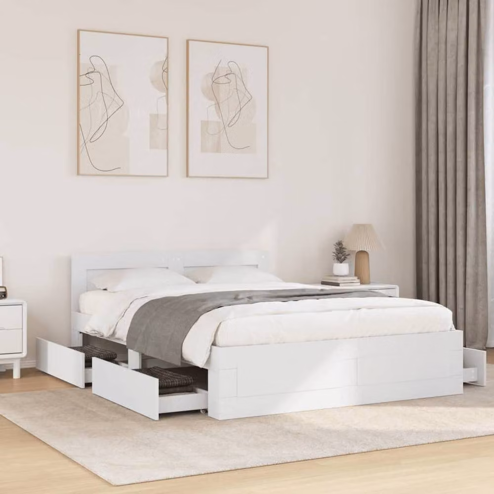 Berkfield Home Bed Frame with Headboard and Drawers, White, W: 140 cm, D: 190 cm – 2