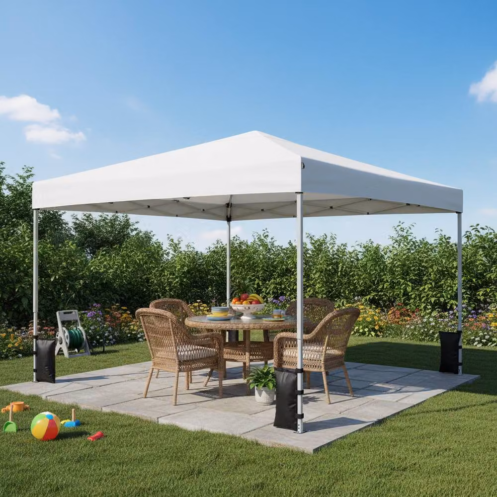 Gymax White Commercial Pop Up Canopy Camping Gazebo, W: 290 cm, D: 290 cm, H: 230 cm – 2