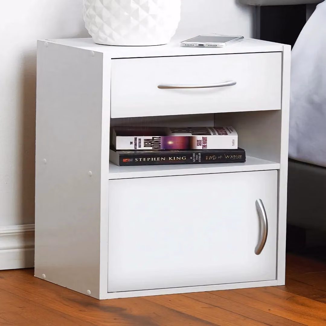 EONLION Set of 2 White Wooden Nightstands with Door and Drawer – 2