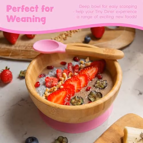 Tiny Dining Bamboo Baby Suction Cereal Bowl and Silicone Spoon Set in Grey – 3