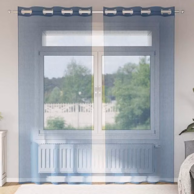 Berkfield Home Royal Blue Voile Fabric Curtains with Eyelets, 2 Pack – 1