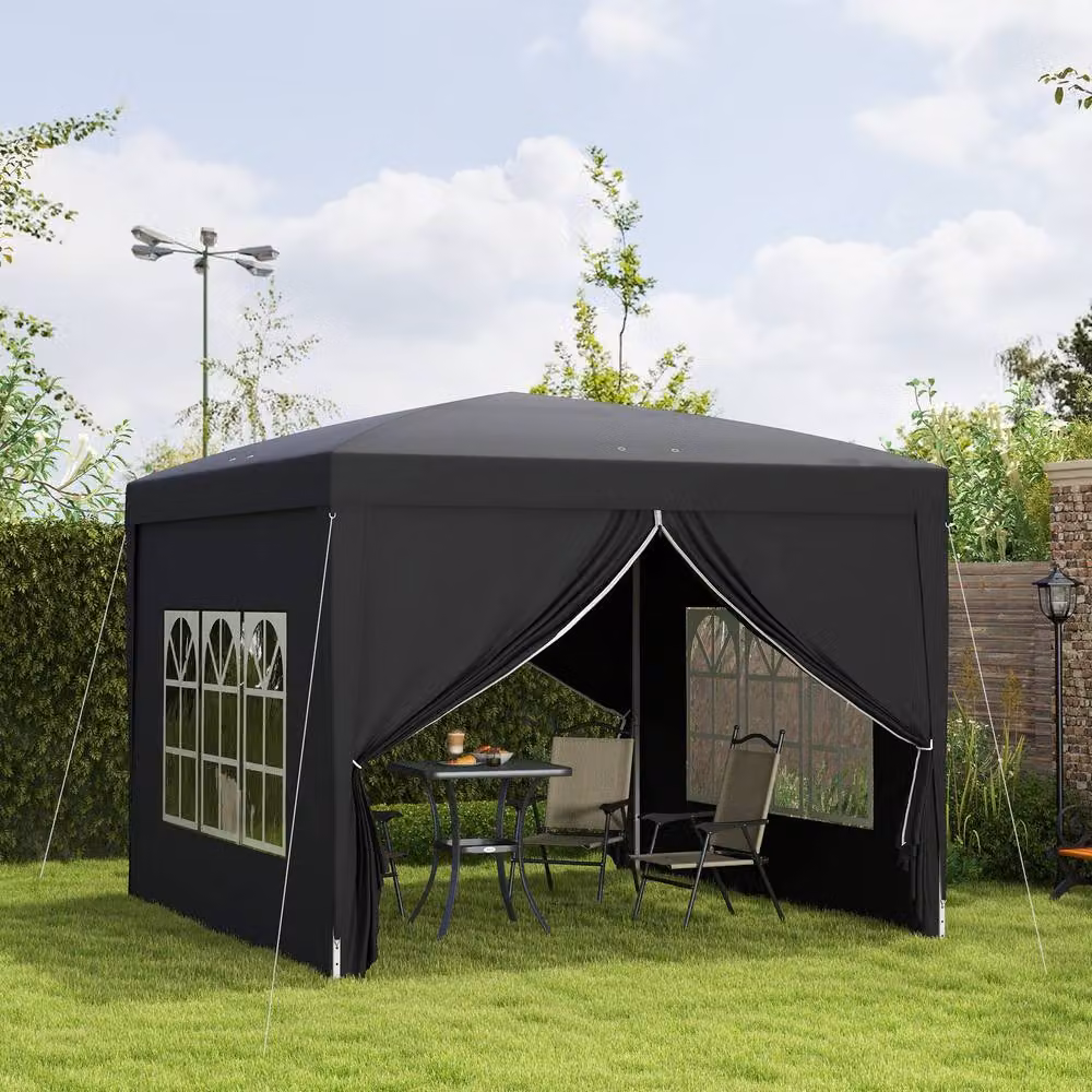 Outsunny Pop-Up Gazebo with Windows and Curtain Walls, Black, W: 300 cm, D: 300 cm, H: 196 cm – 4