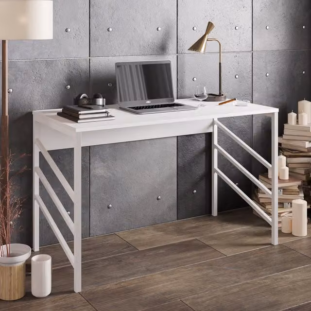 Decorotika White Industrial Computer Desk with Matt MDF and Metal Finish