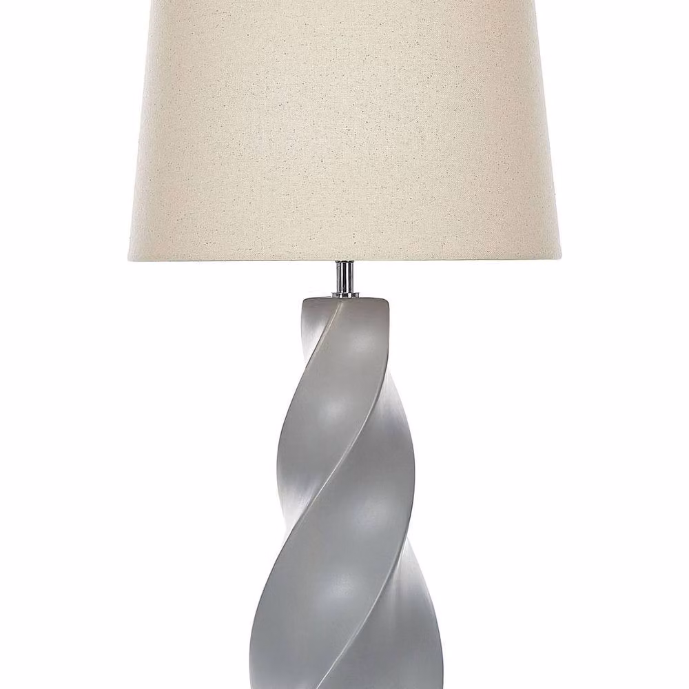 Wyld and Coco Grey Twirl Ceramic Table Lamp with White Fabric Shade, Height: 71 cm – 2