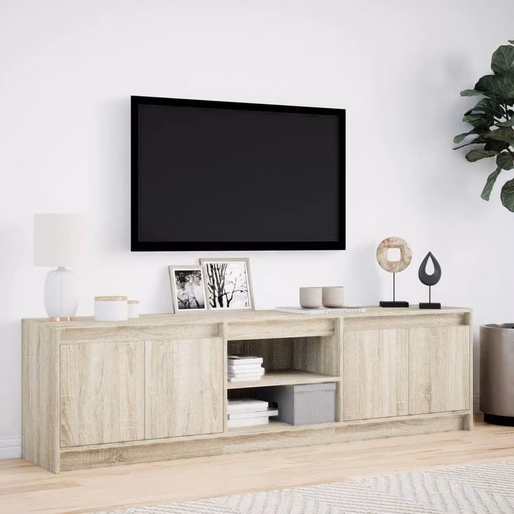 Berkfield Home Modern TV Cabinet with LED in Sonoma Oak and Light Tan, W/D/H: 180 x 34 x 50 cm – 3