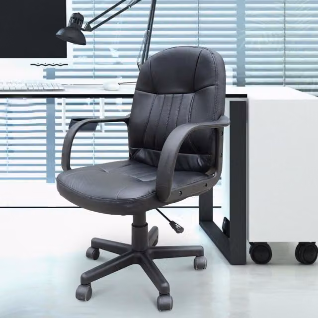 Chilli Seating Oxford Modern 360 Swivel Home Office Task Chair in Black PU Leather