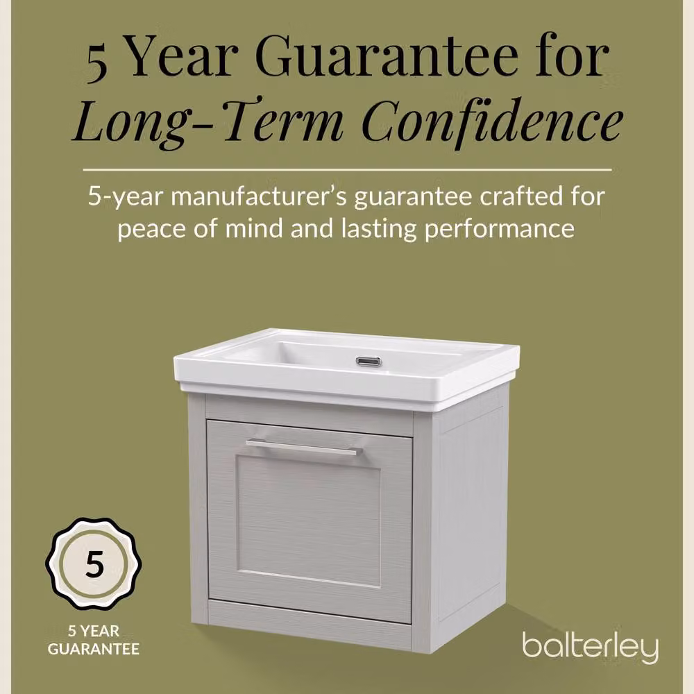 Balterley Wall Hung 1 Drawer Vanity Unit and 0TH Fireclay Basin, Grey, Width: 50 cm – 4