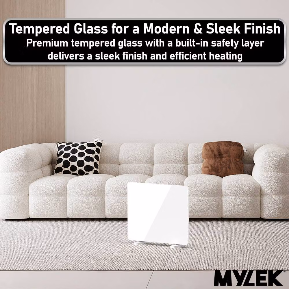 MYLEK White Slimline Glass Panel Convector Radiator with Wifi and App Control – 3