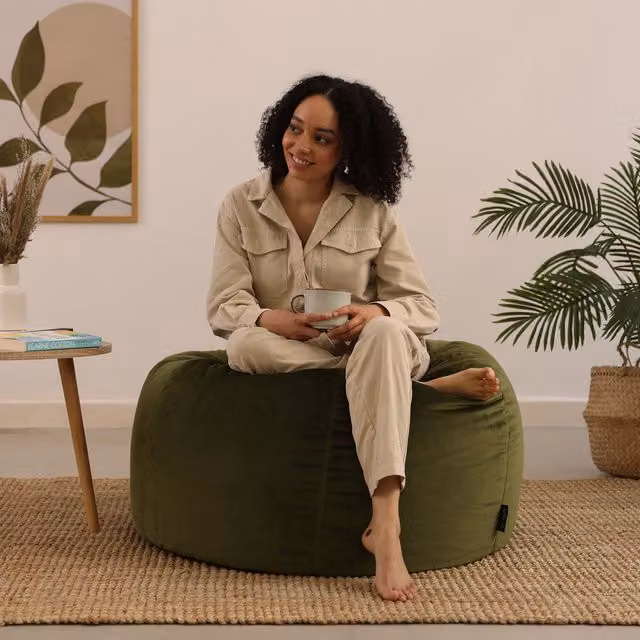 ICON Kingston Classic Velvet Bean Bag - Olive Green