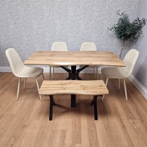 KOSY KOALA Modern Industrial Dining Set with Rectangular Wood Table, 4 Chairs and 1 Bench in Brown