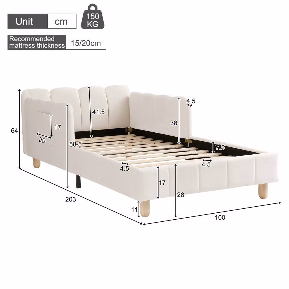 Merax Velvet Single Corner Daybed in Beige with Side Storage Pockets, W/D/H: 190 x 90 x 28 cm – 4